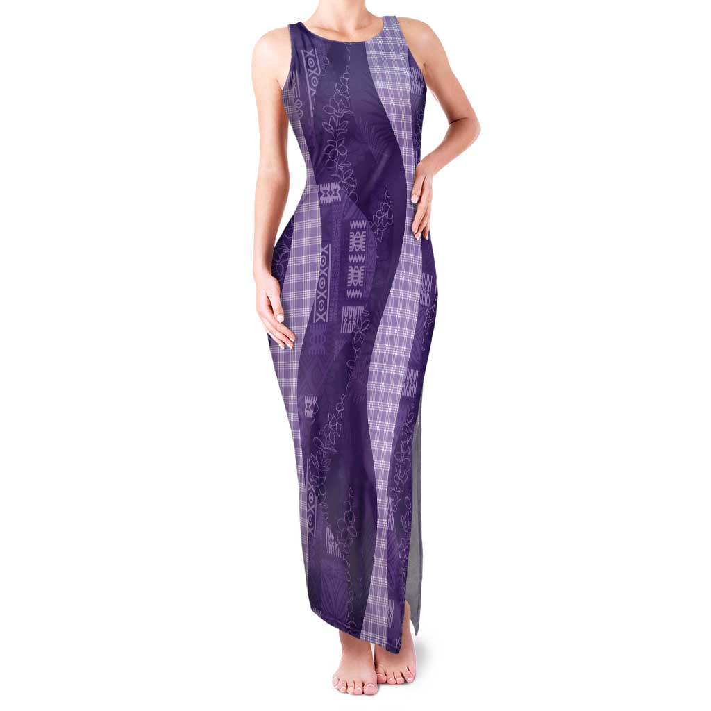 Polynesian Tribal Pattern Patchwork Picturesque Tank Maxi Dress Deep Violet LT7 Women Violet - Polynesian Pride