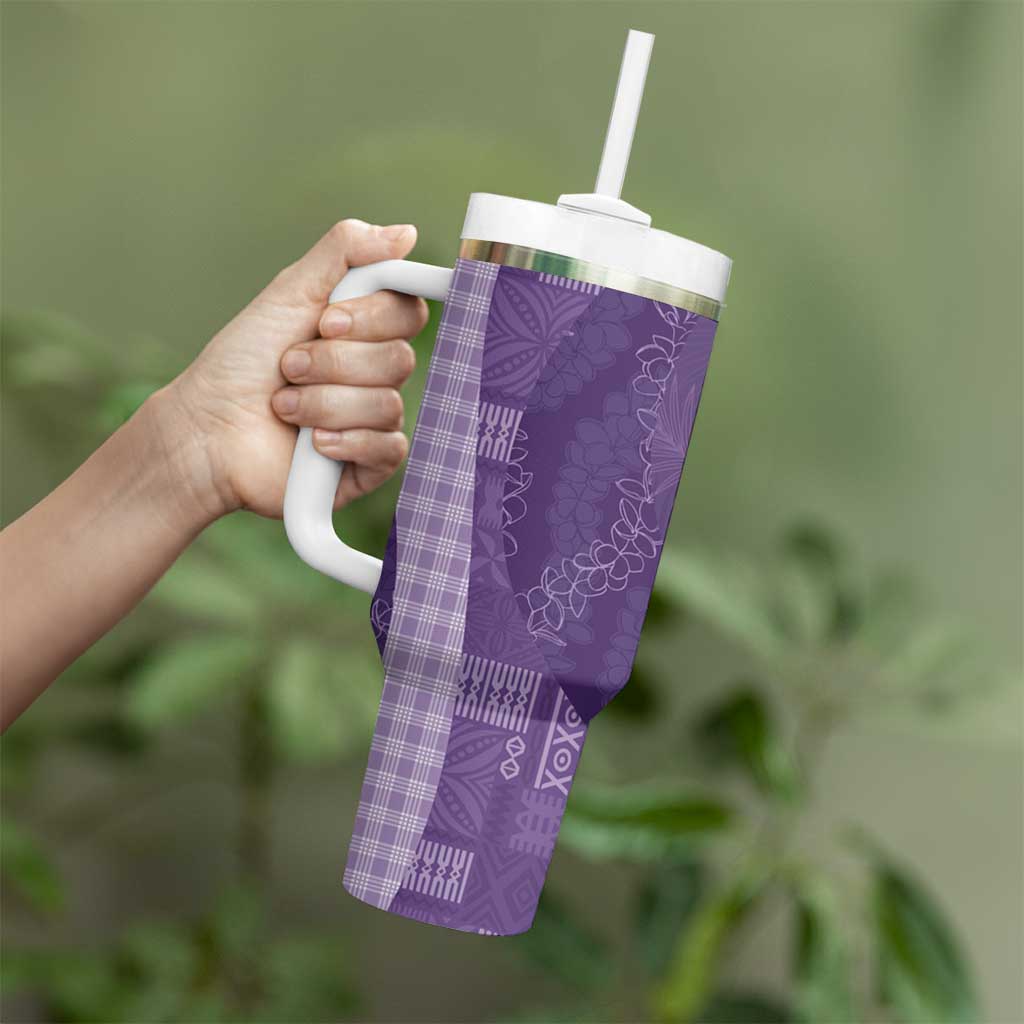 Polynesian Tribal Pattern Patchwork Picturesque Tumbler With Handle Deep Violet LT7 - Polynesian Pride