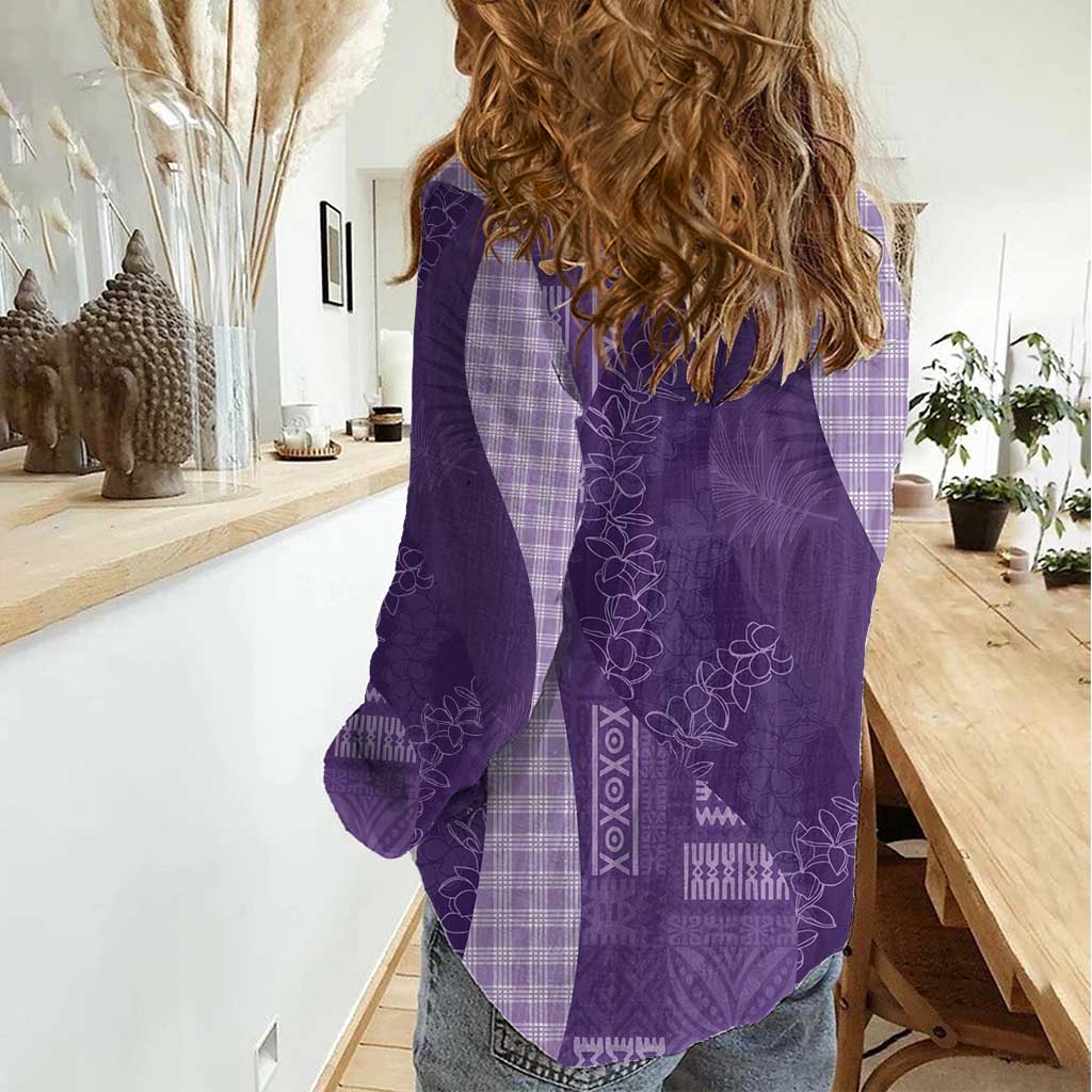 Polynesian Tribal Pattern Patchwork Picturesque Women Casual Shirt Deep Violet LT7 - Polynesian Pride