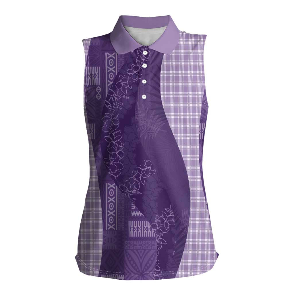 Polynesian Tribal Pattern Patchwork Picturesque Women Sleeveless Polo Shirt Deep Violet LT7 Female Violet - Polynesian Pride