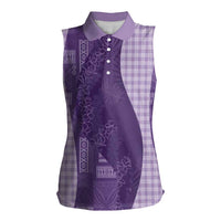 Polynesian Tribal Pattern Patchwork Picturesque Women Sleeveless Polo Shirt Deep Violet LT7 Female Violet - Polynesian Pride