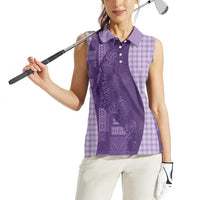 Polynesian Tribal Pattern Patchwork Picturesque Women Sleeveless Polo Shirt Deep Violet LT7 - Polynesian Pride