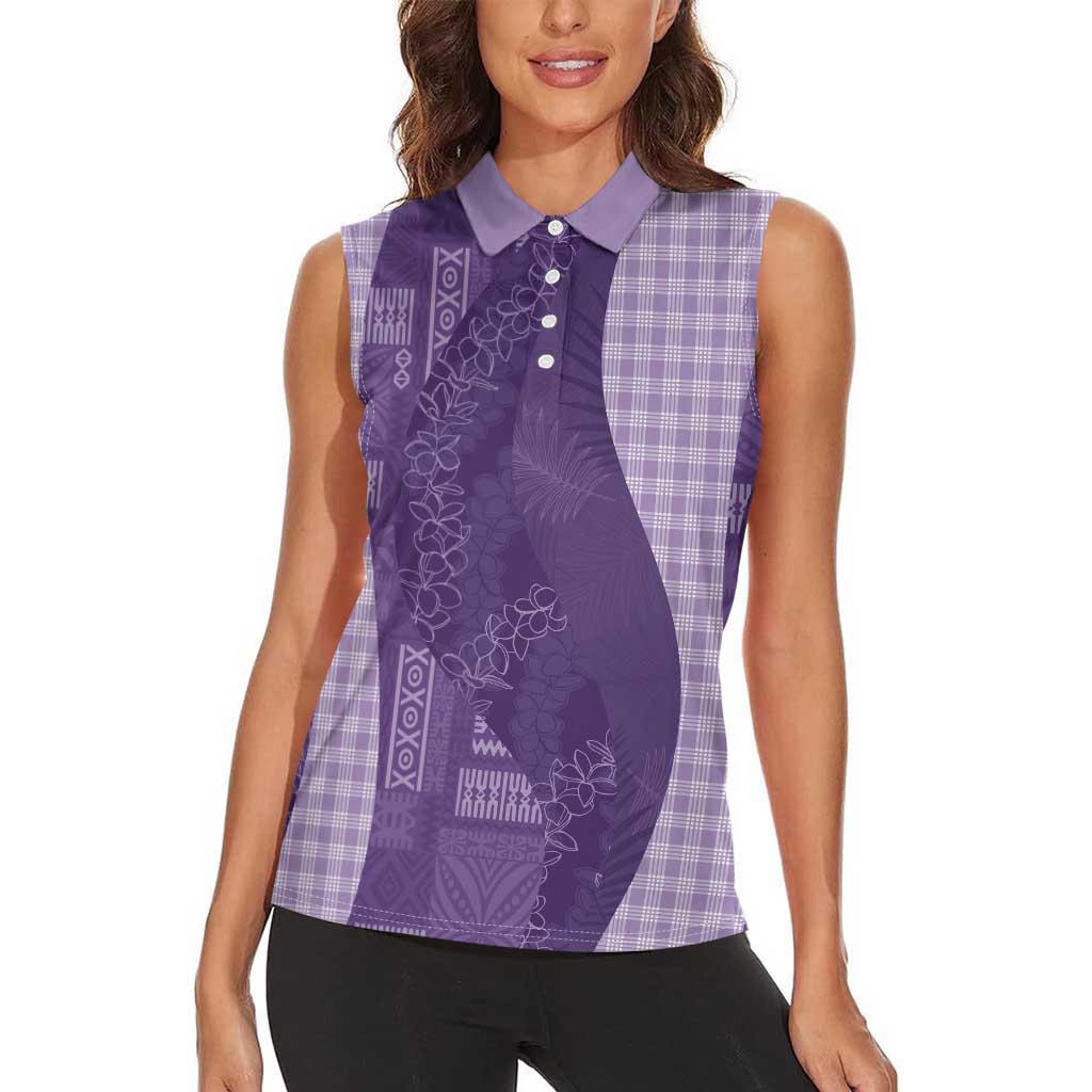 Polynesian Tribal Pattern Patchwork Picturesque Women Sleeveless Polo Shirt Deep Violet LT7 - Polynesian Pride