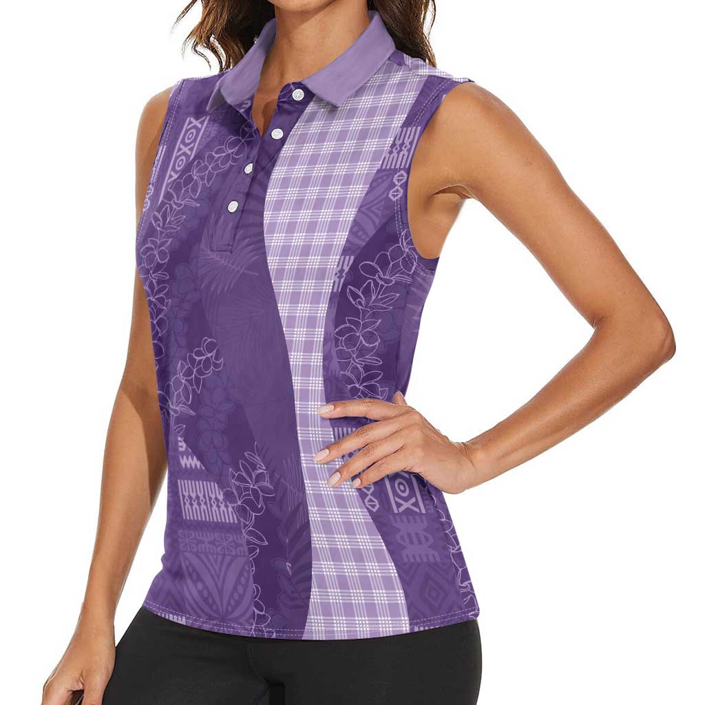 Polynesian Tribal Pattern Patchwork Picturesque Women Sleeveless Polo Shirt Deep Violet LT7 - Polynesian Pride