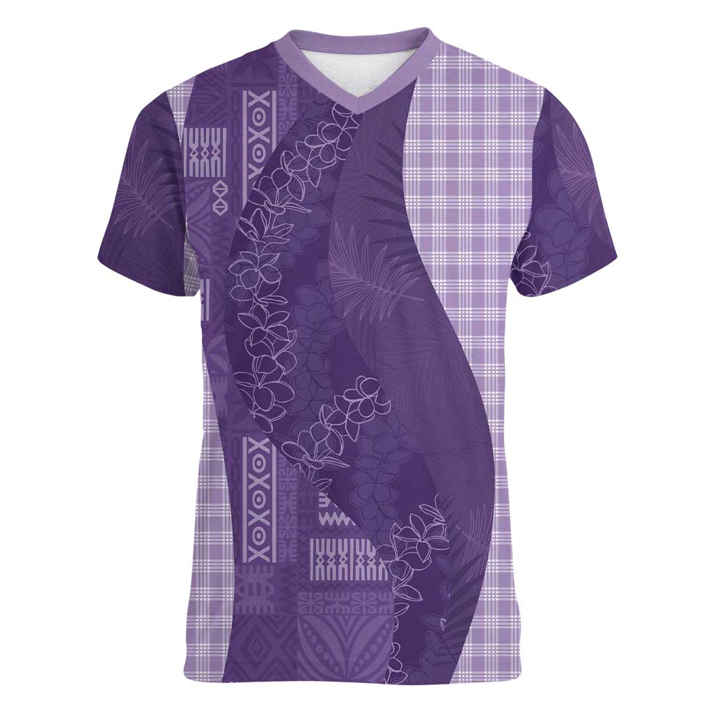 Polynesian Tribal Pattern Patchwork Picturesque Women V-Neck T-Shirt Deep Violet
