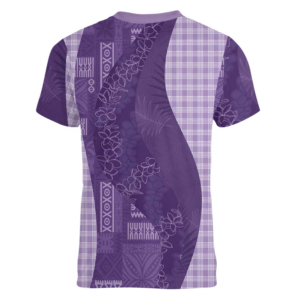 Polynesian Tribal Pattern Patchwork Picturesque Women V-Neck T-Shirt Deep Violet