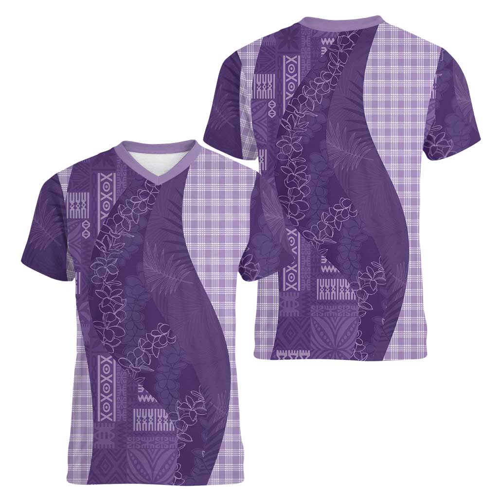 Polynesian Tribal Pattern Patchwork Picturesque Women V-Neck T-Shirt Deep Violet
