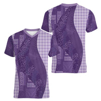 Polynesian Tribal Pattern Patchwork Picturesque Women V-Neck T-Shirt Deep Violet