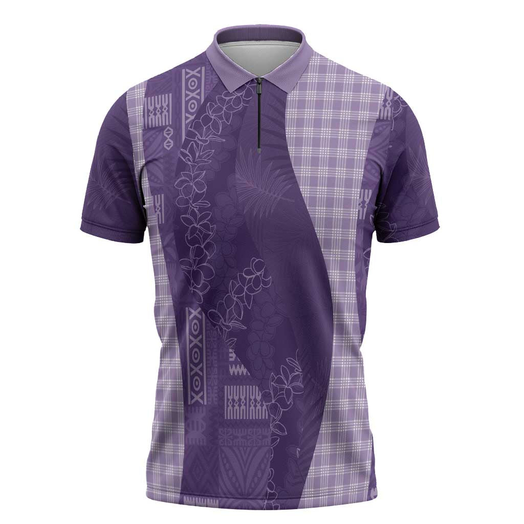 Polynesian Tribal Pattern Patchwork Picturesque Zipper Polo Shirt Deep Violet LT7 Violet - Polynesian Pride