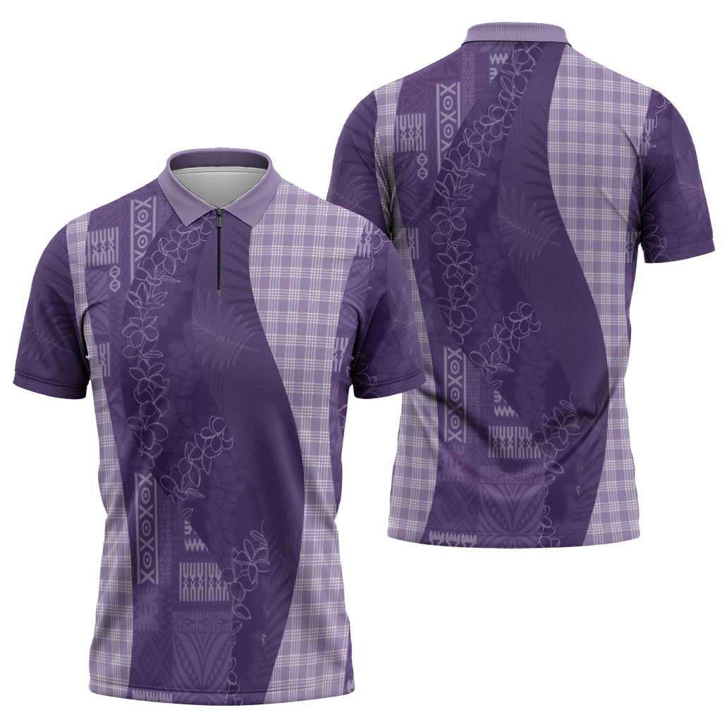 Polynesian Tribal Pattern Patchwork Picturesque Zipper Polo Shirt Deep Violet LT7 - Polynesian Pride
