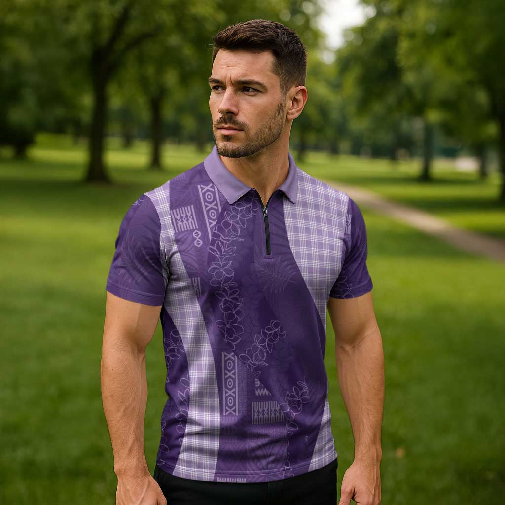 Polynesian Tribal Pattern Patchwork Picturesque Zipper Polo Shirt Deep Violet LT7 - Polynesian Pride