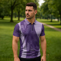 Polynesian Tribal Pattern Patchwork Picturesque Zipper Polo Shirt Deep Violet LT7 - Polynesian Pride