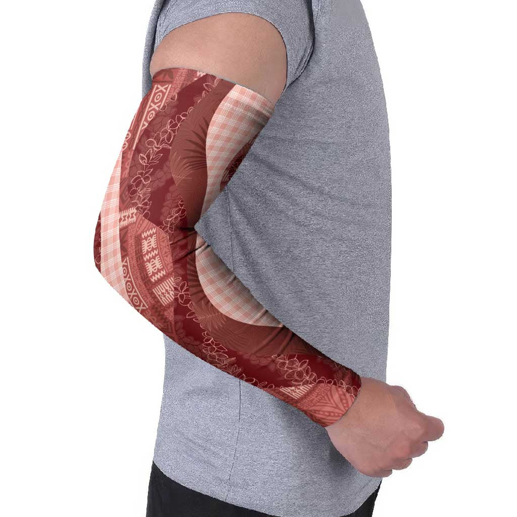 Polynesian Tribal Pattern Patchwork Picturesque Arm Sleeves Crimson LT7 - Polynesian Pride