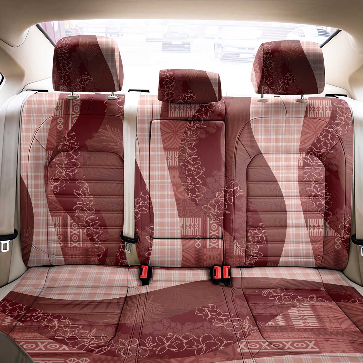 Polynesian Tribal Pattern Patchwork Picturesque Back Car Seat Cover Crimson LT7 - Polynesian Pride