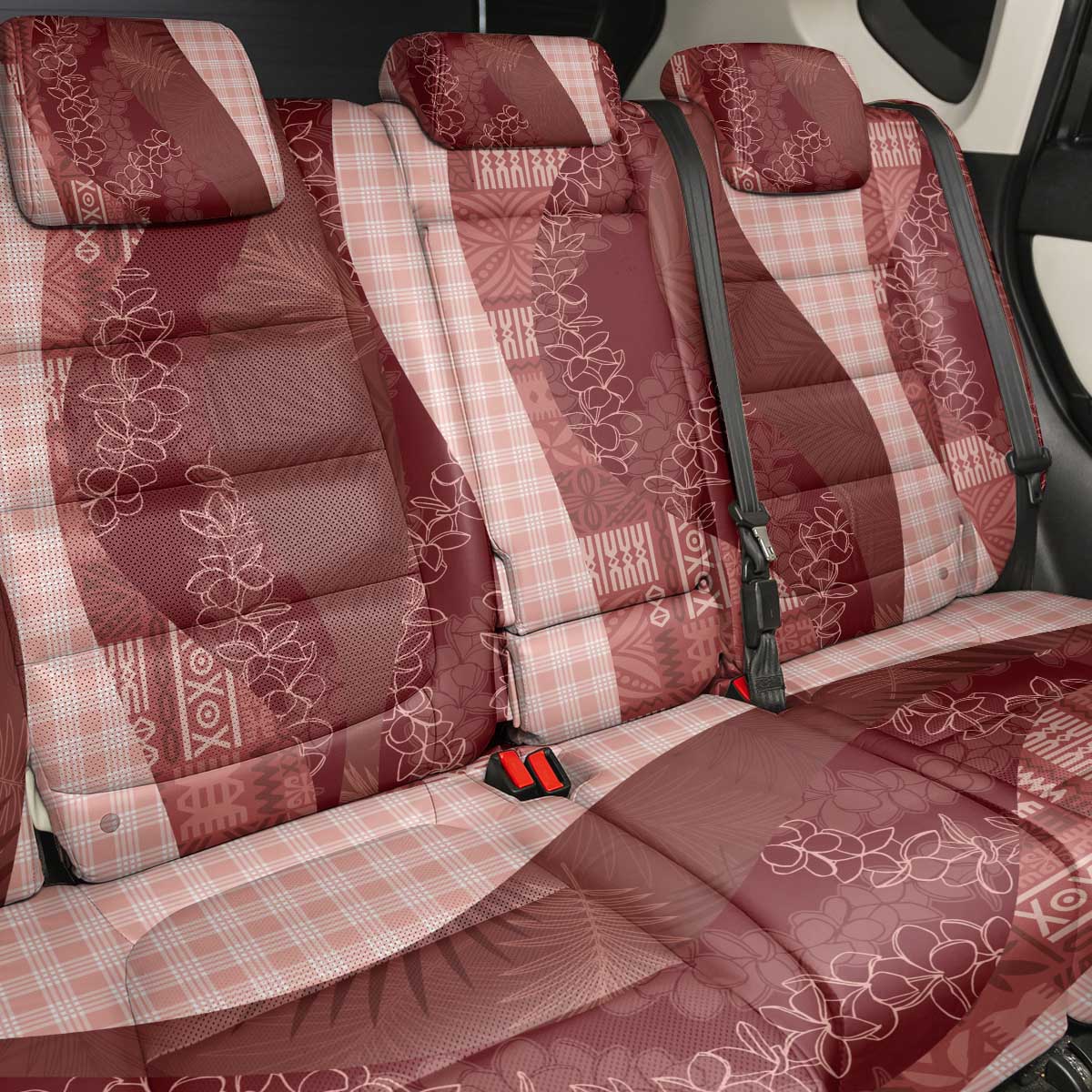 Polynesian Tribal Pattern Patchwork Picturesque Back Car Seat Cover Crimson LT7 - Polynesian Pride