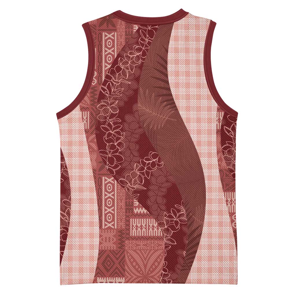 Polynesian Tribal Pattern Patchwork Picturesque Basketball Jersey Crimson LT7 - Polynesian Pride