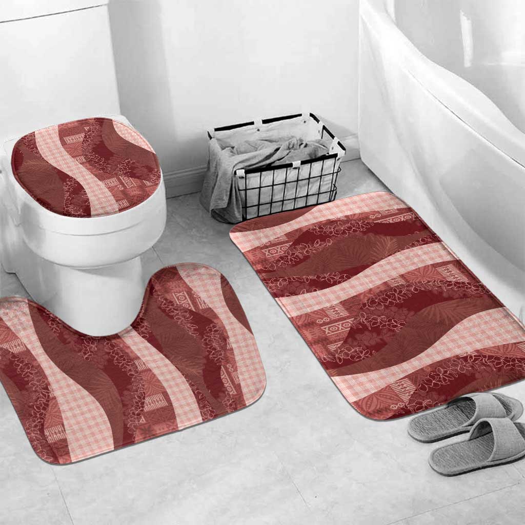 Polynesian Tribal Pattern Patchwork Picturesque Bathroom Set Crimson LT7 Mat Set Only (3 pcs) One Size Crimson - Polynesian Pride