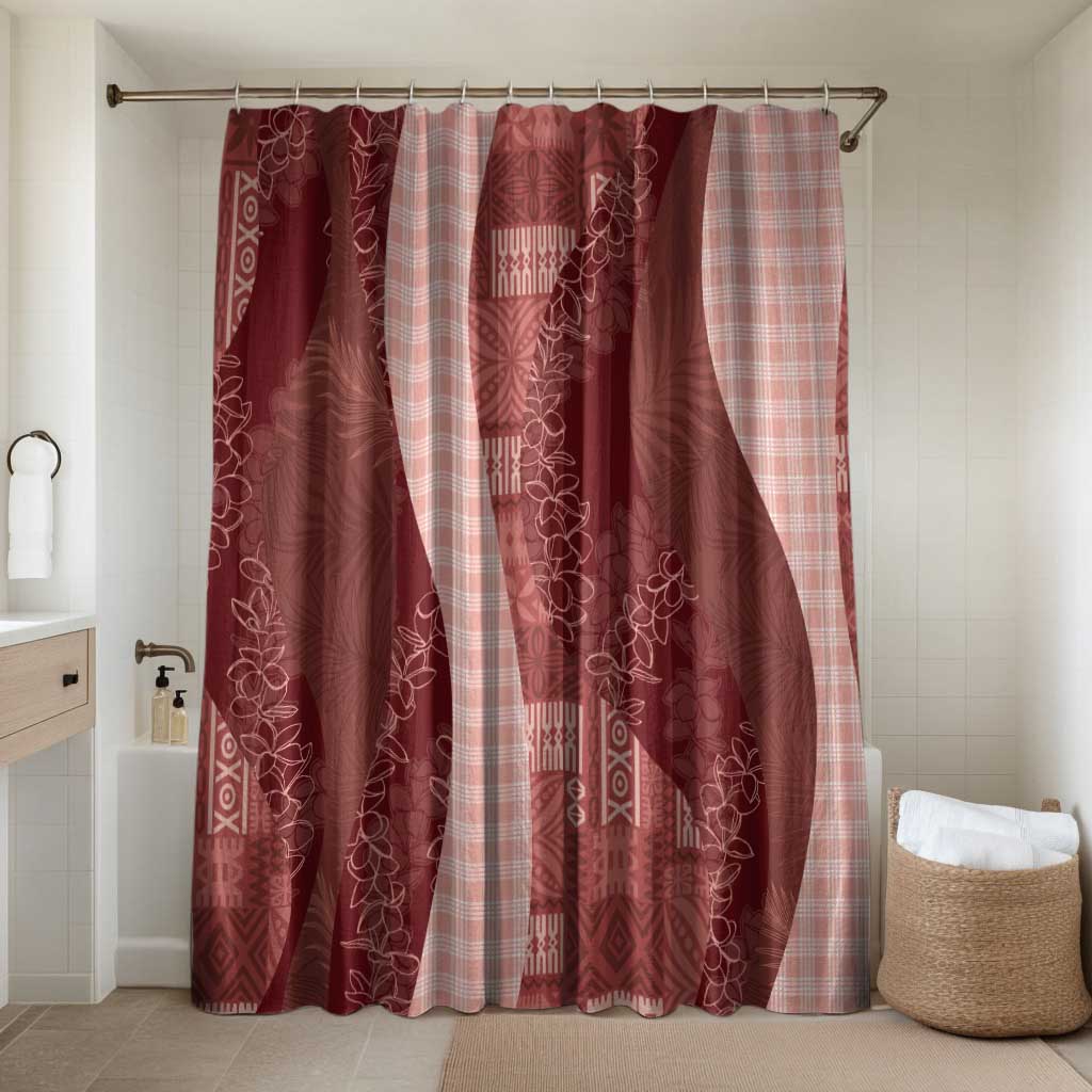 Polynesian Tribal Pattern Patchwork Picturesque Bathroom Set Crimson LT7 Shower Curtain Only Crimson - Polynesian Pride