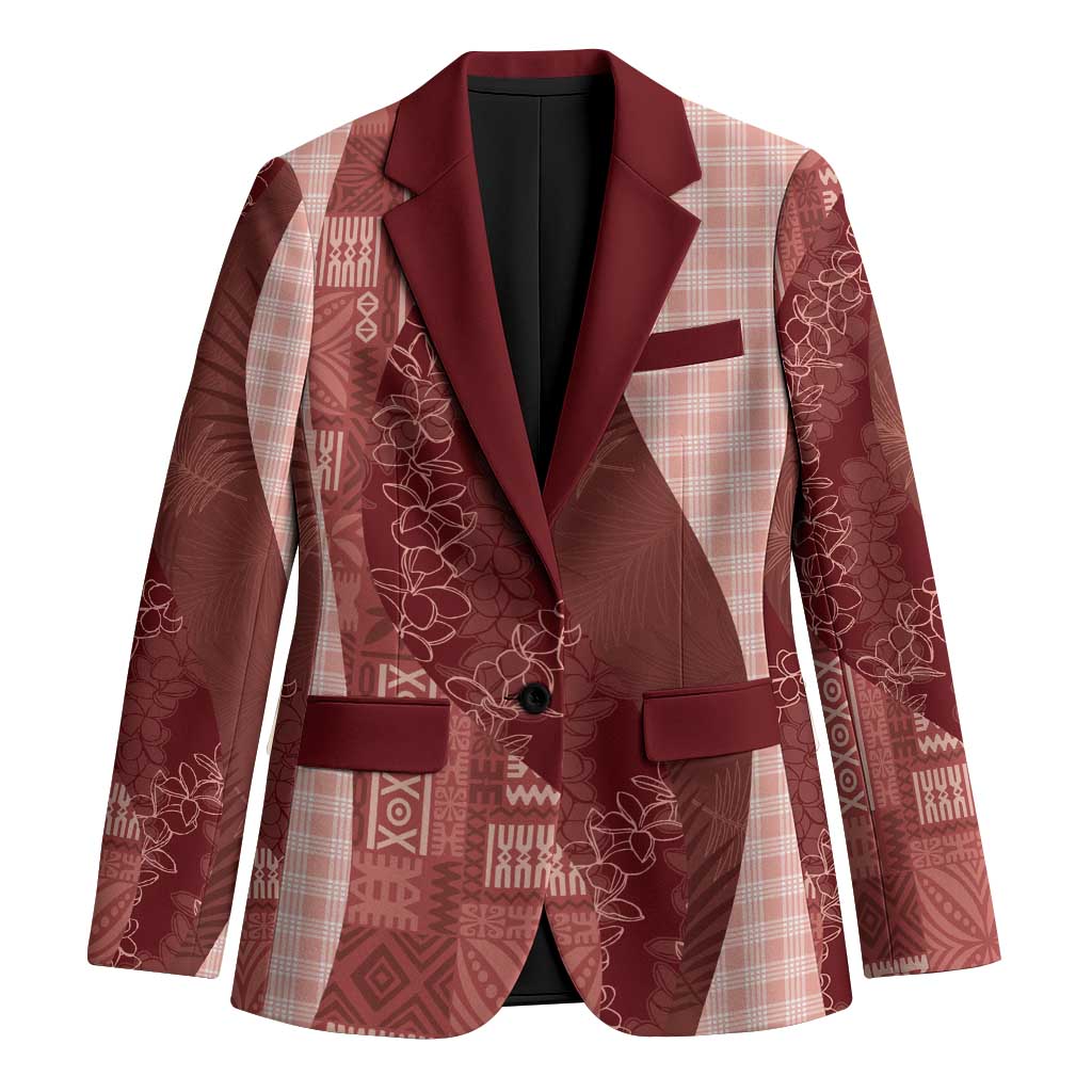 Polynesian Tribal Pattern Patchwork Picturesque Blazer Crimson LT7 Unisex Crimson - Polynesian Pride