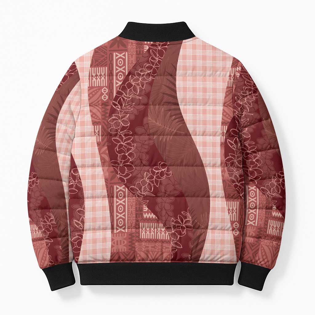 Polynesian Tribal Pattern Patchwork Picturesque Bomber Puffer Jacket Crimson LT7 - Polynesian Pride