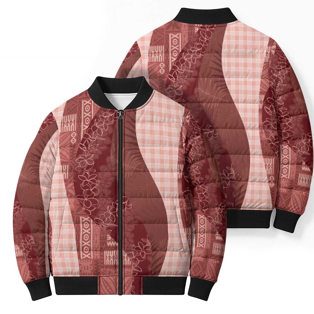 Polynesian Tribal Pattern Patchwork Picturesque Bomber Puffer Jacket Crimson LT7 - Polynesian Pride