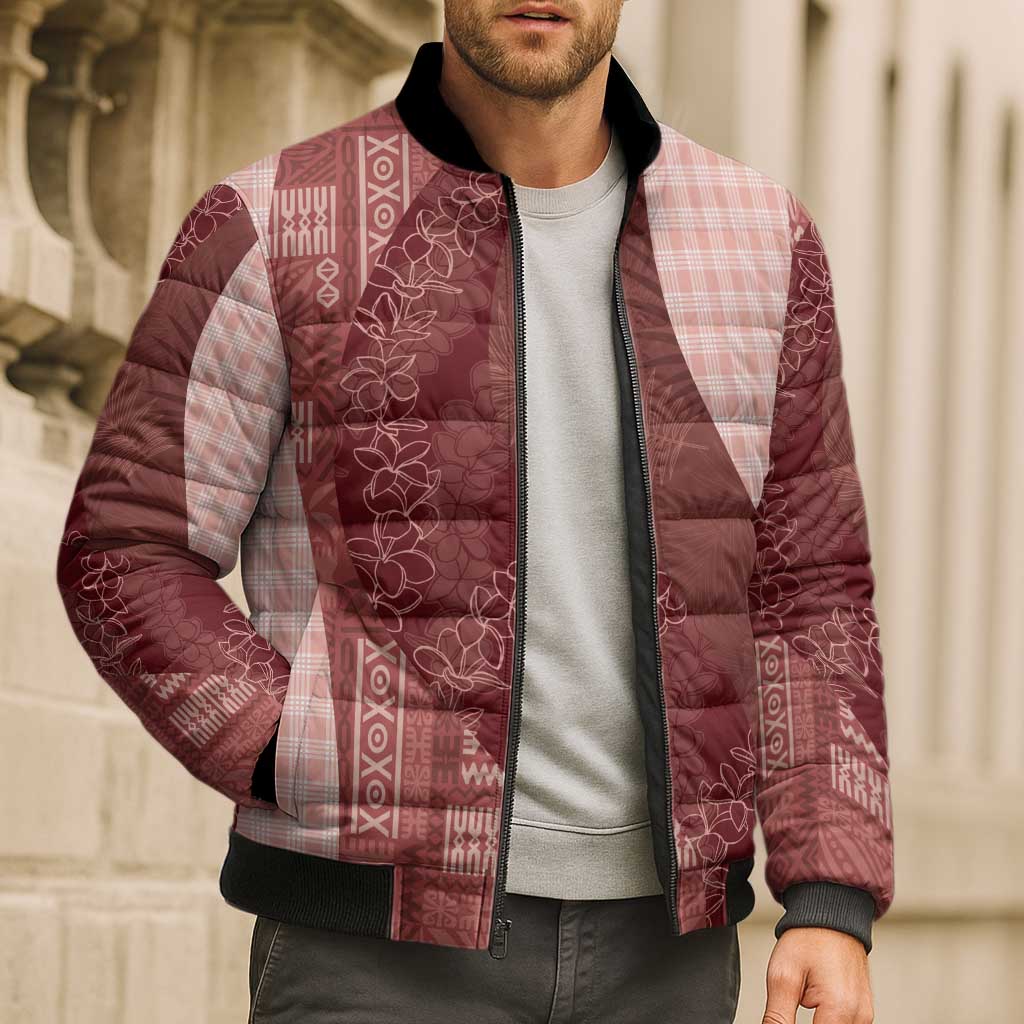 Polynesian Tribal Pattern Patchwork Picturesque Bomber Puffer Jacket Crimson LT7 - Polynesian Pride