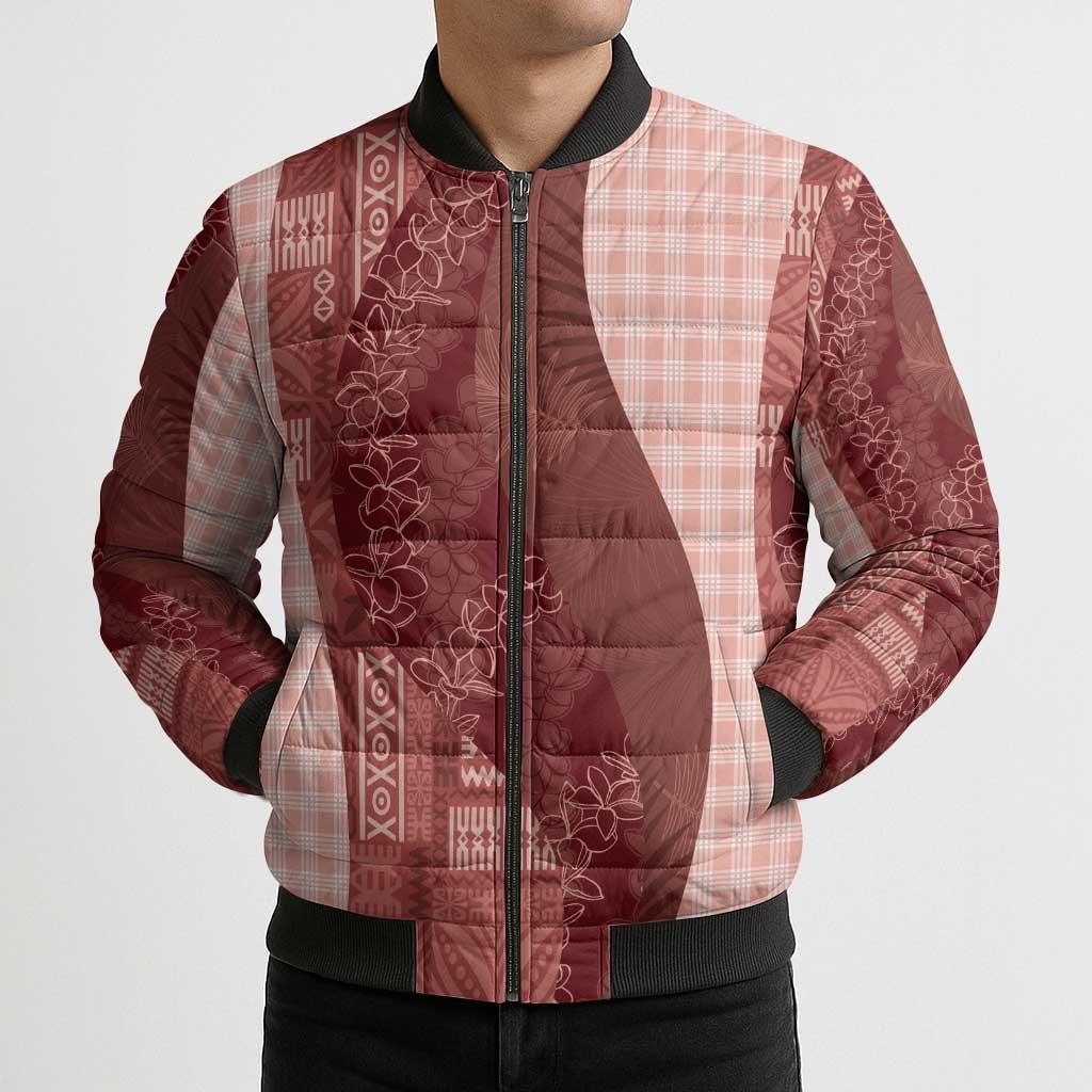Polynesian Tribal Pattern Patchwork Picturesque Bomber Puffer Jacket Crimson LT7 - Polynesian Pride