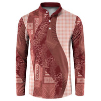 Polynesian Tribal Pattern Patchwork Picturesque Button Sweatshirt Crimson LT7 Crimson - Polynesian Pride