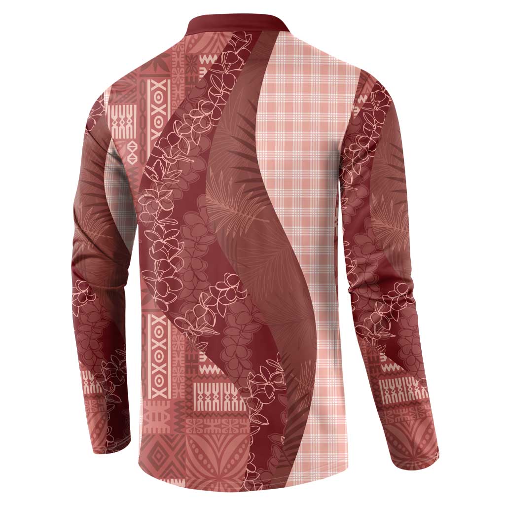 Polynesian Tribal Pattern Patchwork Picturesque Button Sweatshirt Crimson LT7 - Polynesian Pride