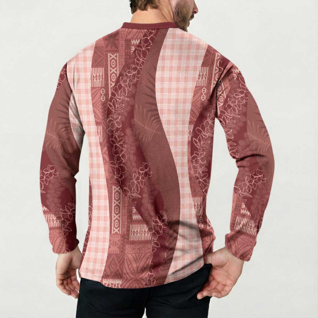 Polynesian Tribal Pattern Patchwork Picturesque Button Sweatshirt Crimson LT7 - Polynesian Pride