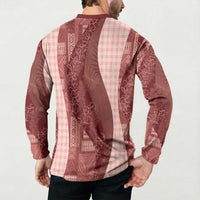 Polynesian Tribal Pattern Patchwork Picturesque Button Sweatshirt Crimson LT7 - Polynesian Pride
