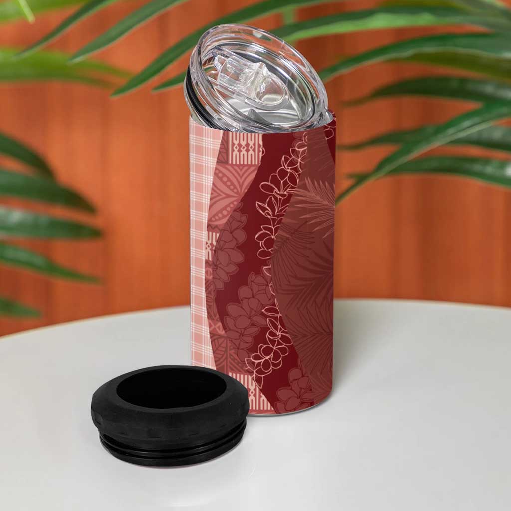 Polynesian Tribal Pattern Patchwork Picturesque 4 in 1 Can Cooler Tumbler Crimson LT7 - Polynesian Pride