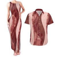 Polynesian Tribal Pattern Patchwork Picturesque Couples Matching Tank Maxi Dress and Hawaiian Shirt Crimson LT7 Crimson - Polynesian Pride