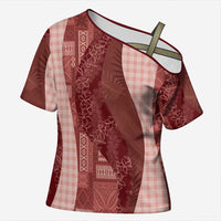 Polynesian Tribal Pattern Patchwork Picturesque Cross Shoulder Shirt Crimson LT7 Female Crimson - Polynesian Pride