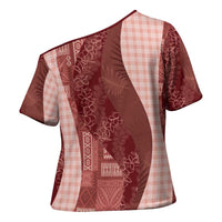 Polynesian Tribal Pattern Patchwork Picturesque Cross Shoulder Shirt Crimson LT7 - Polynesian Pride
