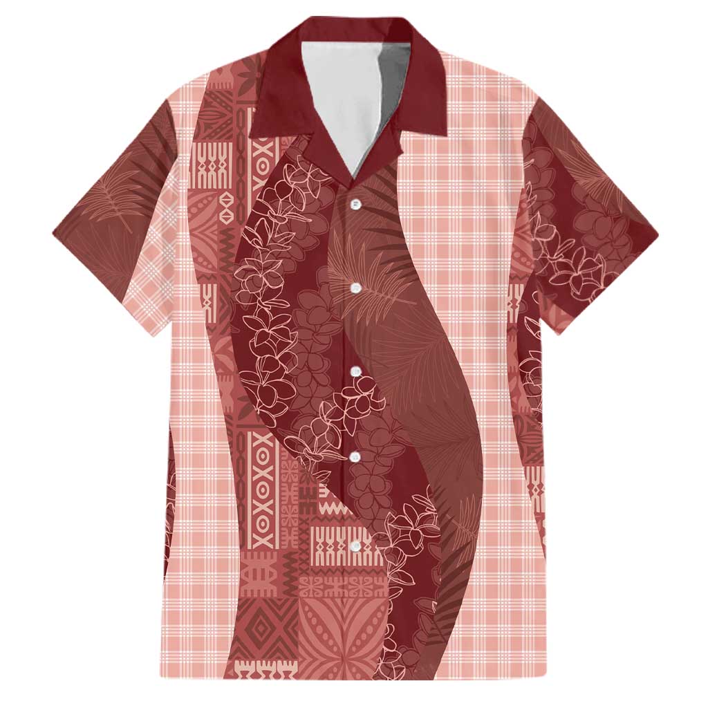 Polynesian Tribal Pattern Patchwork Picturesque Family Matching Off Shoulder Short Dress and Hawaiian Shirt Crimson LT7 Dad's Shirt - Short Sleeve Crimson - Polynesian Pride