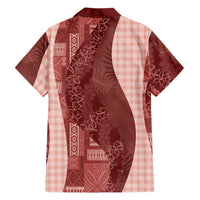 Polynesian Tribal Pattern Patchwork Picturesque Family Matching Off Shoulder Short Dress and Hawaiian Shirt Crimson LT7 - Polynesian Pride