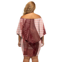 Polynesian Tribal Pattern Patchwork Picturesque Family Matching Off Shoulder Short Dress and Hawaiian Shirt Crimson LT7 - Polynesian Pride
