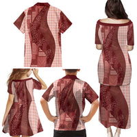 Polynesian Tribal Pattern Patchwork Picturesque Family Matching Puletasi and Hawaiian Shirt Crimson LT7 - Polynesian Pride