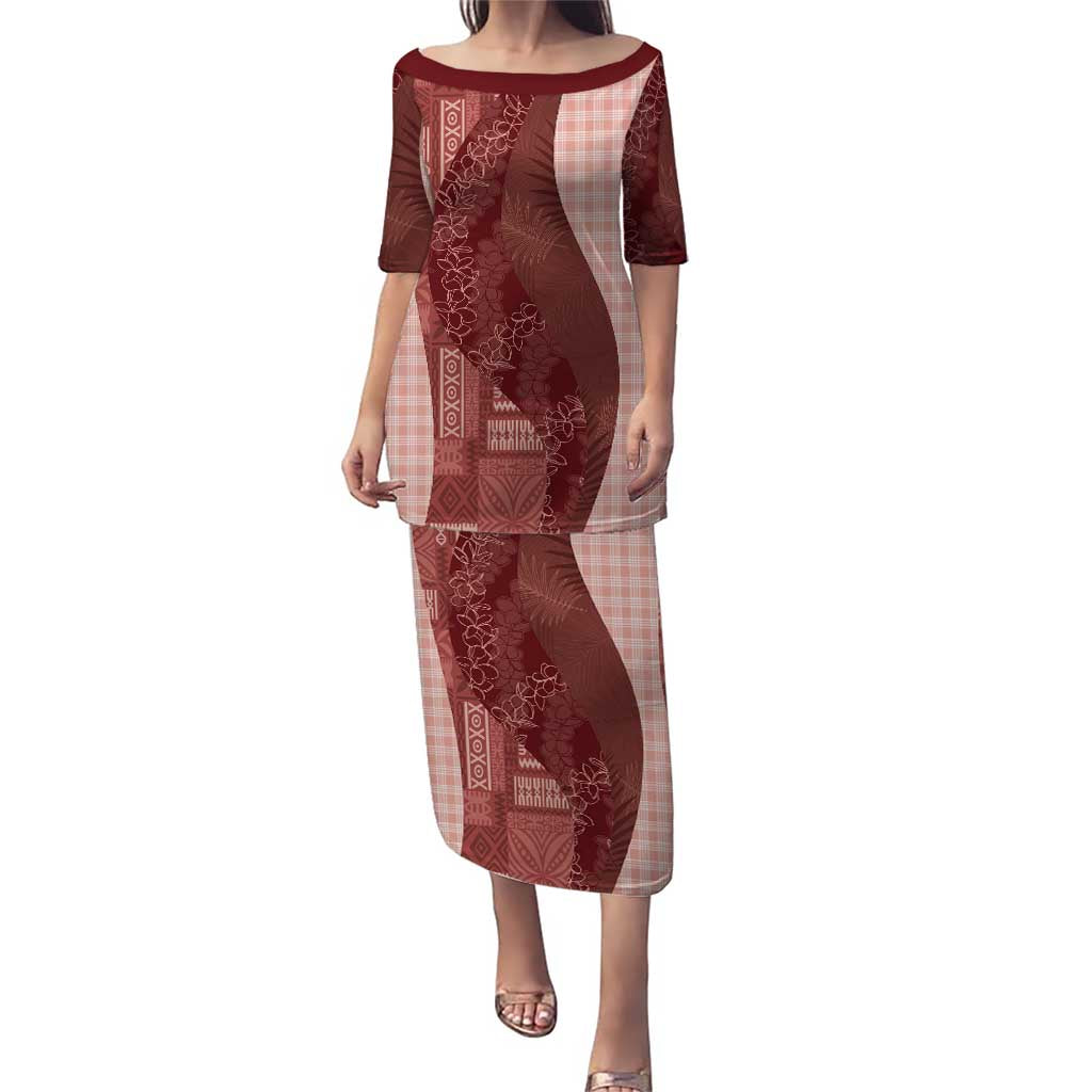 Polynesian Tribal Pattern Patchwork Picturesque Family Matching Puletasi and Hawaiian Shirt Crimson LT7 Mom's Dress Crimson - Polynesian Pride