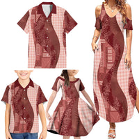 Polynesian Tribal Pattern Patchwork Picturesque Family Matching Summer Maxi Dress and Hawaiian Shirt Crimson LT7 - Polynesian Pride