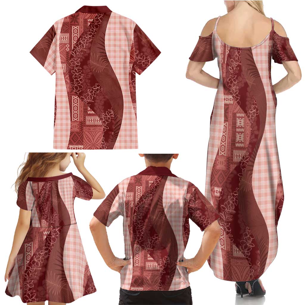 Polynesian Tribal Pattern Patchwork Picturesque Family Matching Summer Maxi Dress and Hawaiian Shirt Crimson LT7 - Polynesian Pride