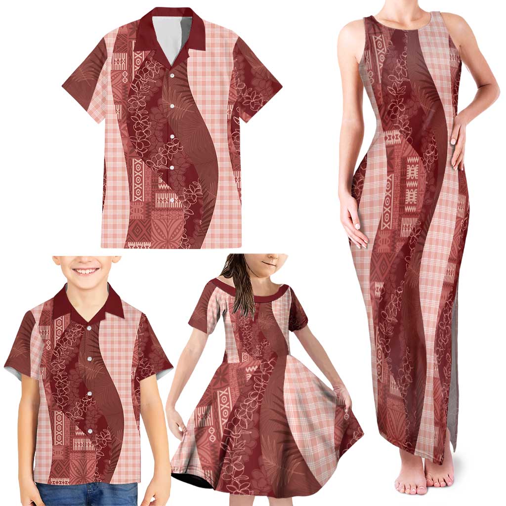 Polynesian Tribal Pattern Patchwork Picturesque Family Matching Tank Maxi Dress and Hawaiian Shirt Crimson LT7 - Polynesian Pride