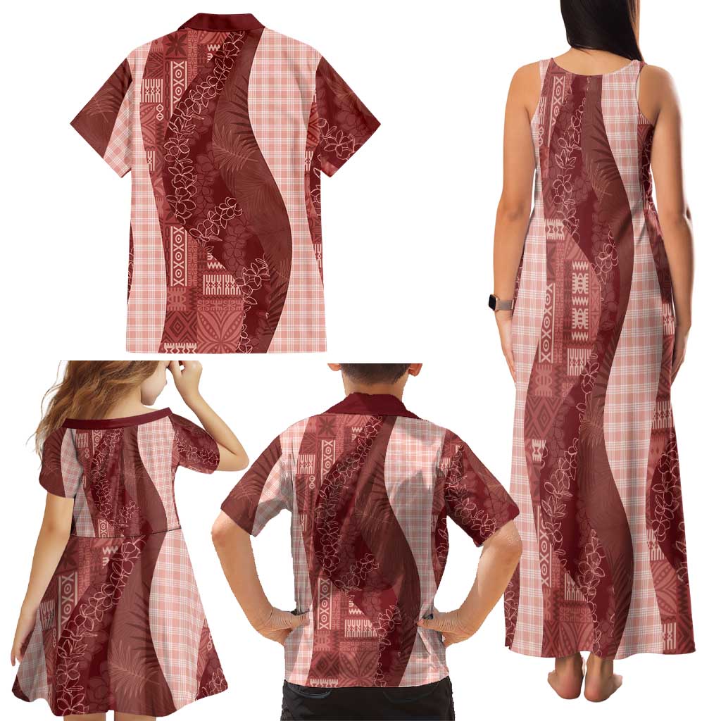 Polynesian Tribal Pattern Patchwork Picturesque Family Matching Tank Maxi Dress and Hawaiian Shirt Crimson LT7 - Polynesian Pride