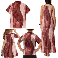 Polynesian Tribal Pattern Patchwork Picturesque Family Matching Tank Maxi Dress and Hawaiian Shirt Crimson LT7 - Polynesian Pride
