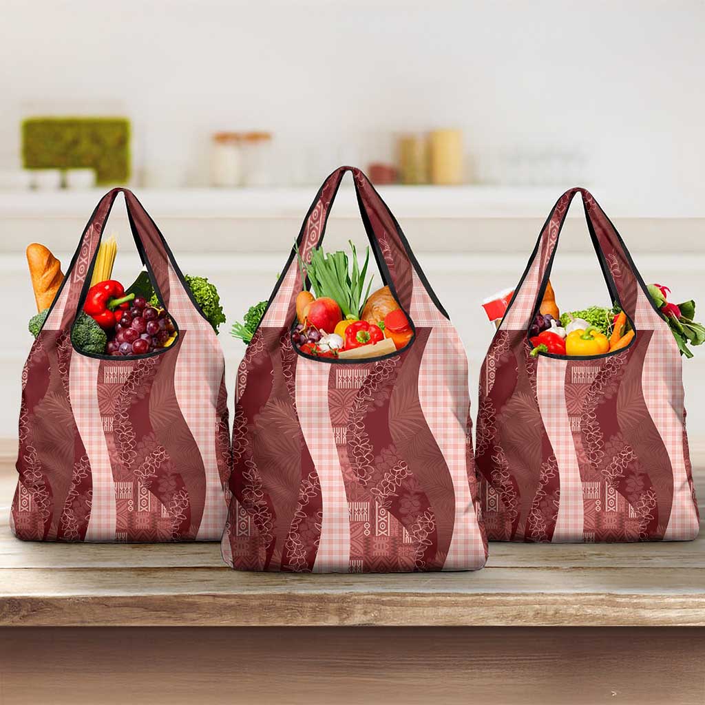 Polynesian Tribal Pattern Patchwork Picturesque Grocery Bag Crimson LT7 3-pack One Size Crimson - Polynesian Pride