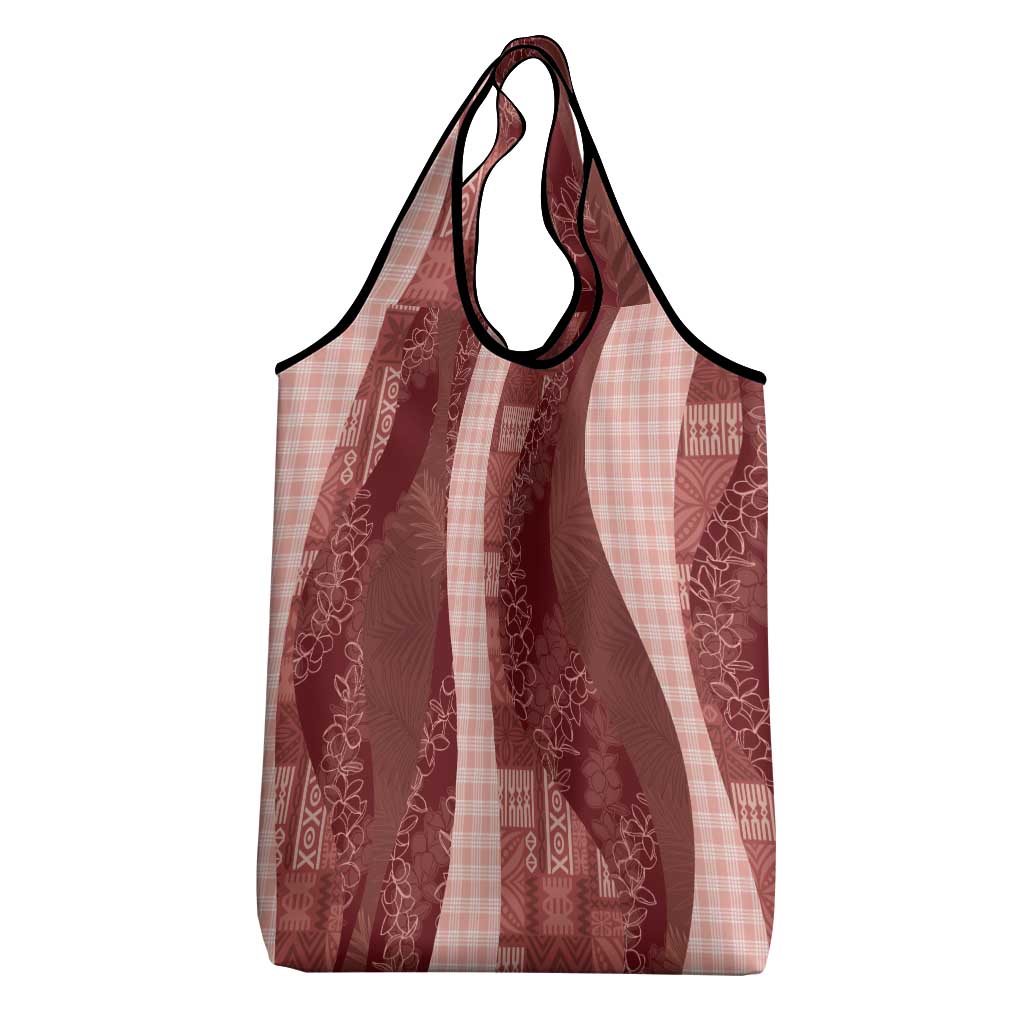 Polynesian Tribal Pattern Patchwork Picturesque Grocery Bag Crimson LT7 - Polynesian Pride