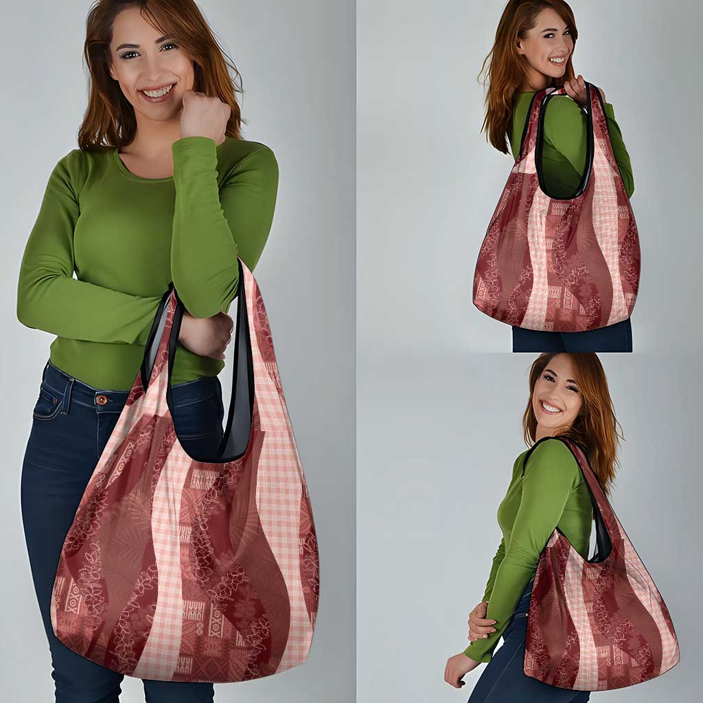 Polynesian Tribal Pattern Patchwork Picturesque Grocery Bag Crimson LT7 - Polynesian Pride