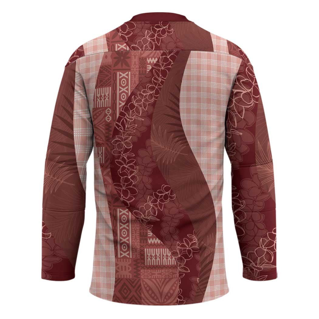 Polynesian Tribal Pattern Patchwork Picturesque Hockey Jersey Crimson LT7 - Polynesian Pride