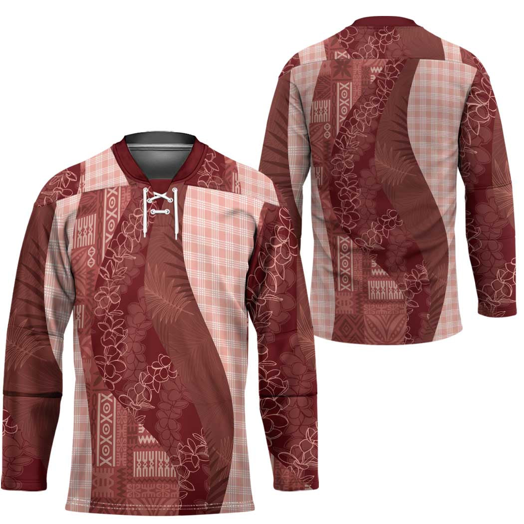 Polynesian Tribal Pattern Patchwork Picturesque Hockey Jersey Crimson LT7 - Polynesian Pride
